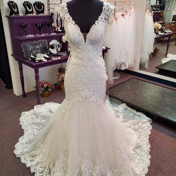 Mori Lee 5815 Size 6 Ivory/Blush Fit & Flare Lace Bridal/Wedding Dress - Picture 1 of 6
